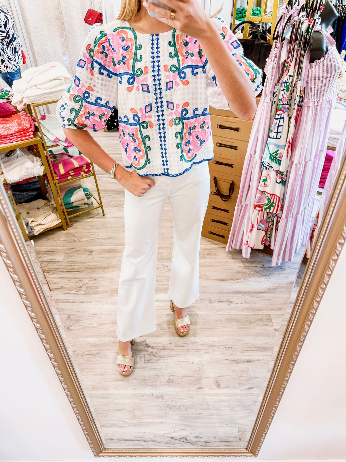 Abstract Floral Embroidery Top - White