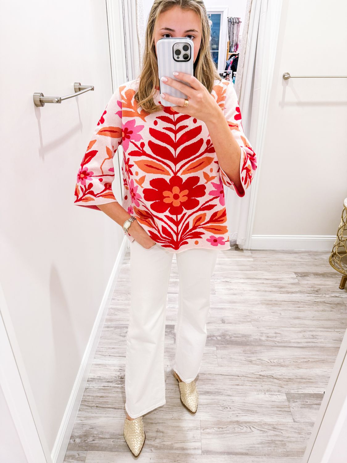 Floral Mock Neck Sweater - Pink