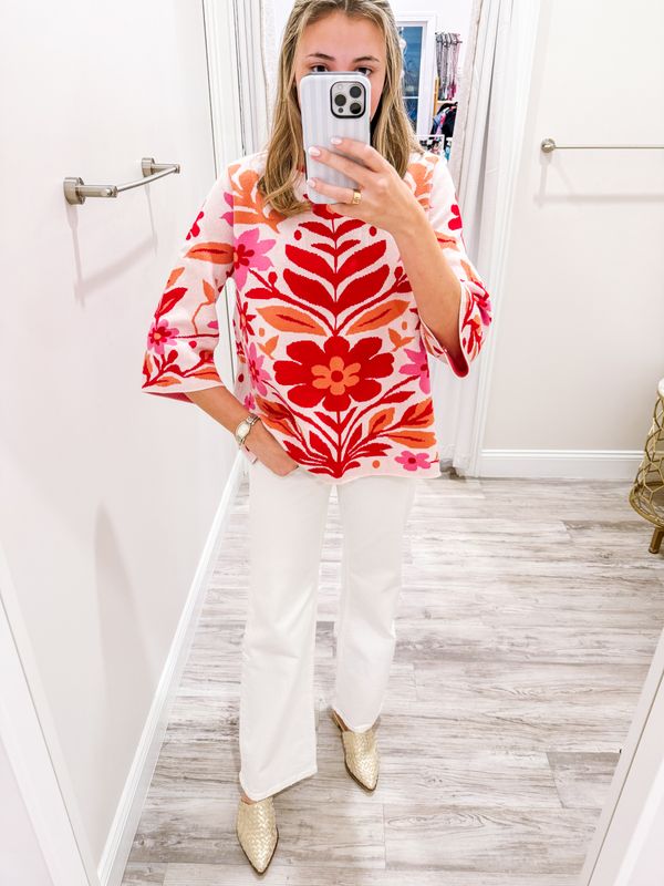 Floral Mock Neck Sweater - Pink