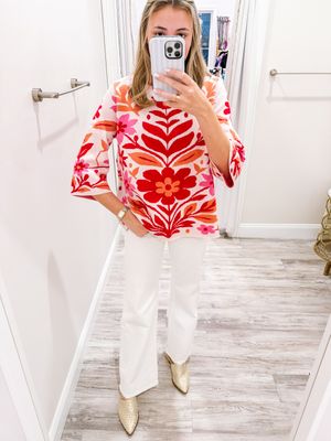 Floral Mock Neck Sweater - Pink