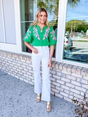 Floral Embroidery Top - Green