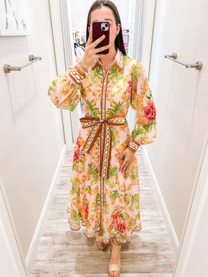 Tropical Floral Button Down Maxi Dress - Pink