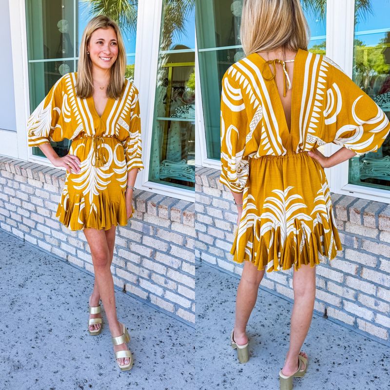 Tropical/Border Dolman Dress - Mustard