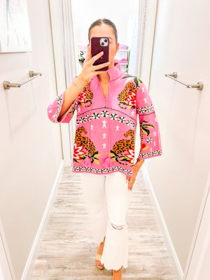 Tropical/Leopard Sweater - Pink