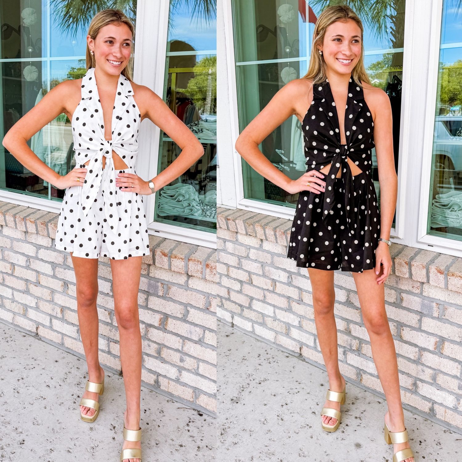 Tie Front Polka Dot Romper