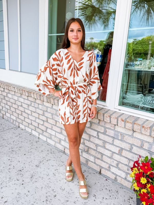 Kimono Abstract Romper - Brown