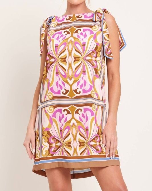 Tie Shoulders Abstract Dress - Ivory