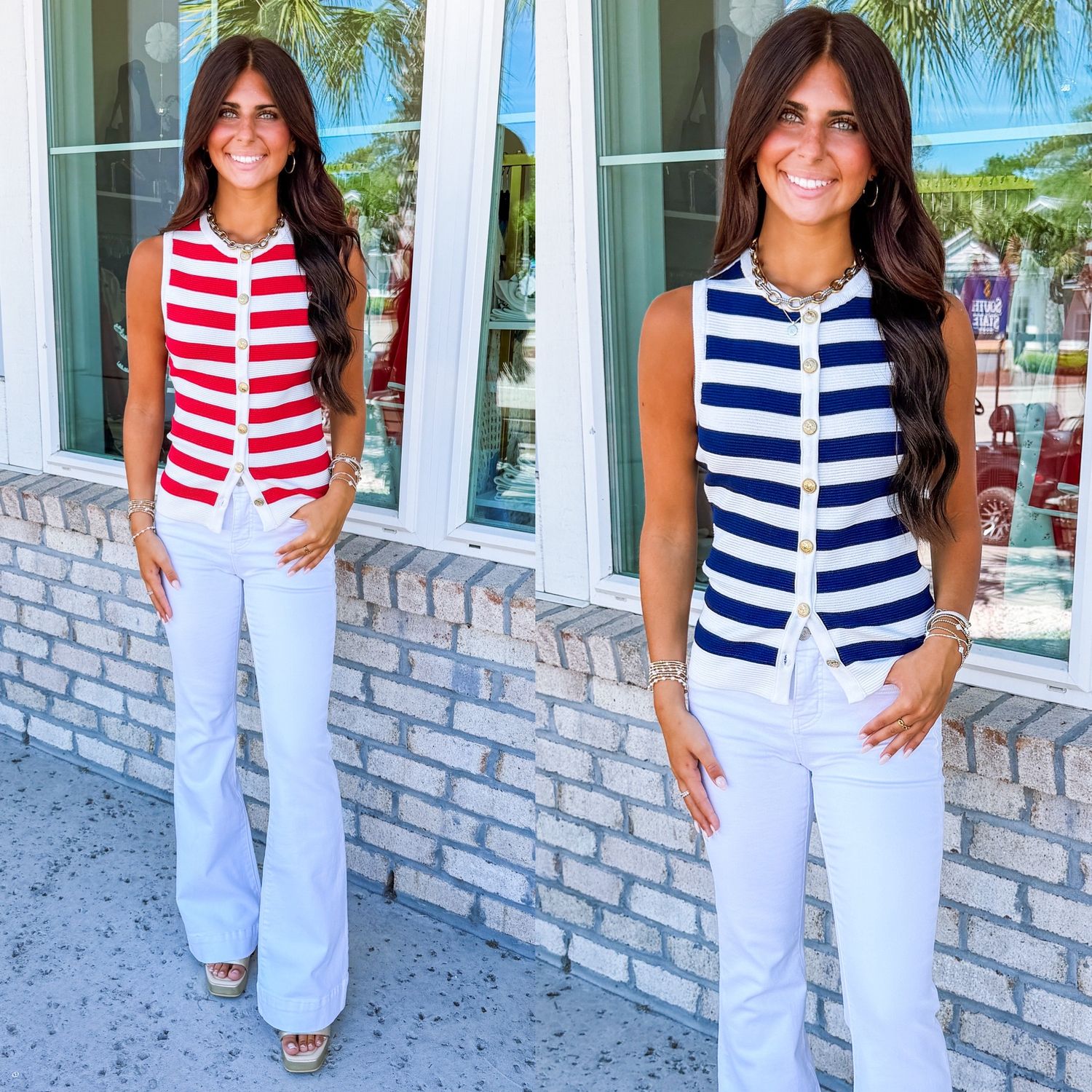 Striped Button Down Knit Top