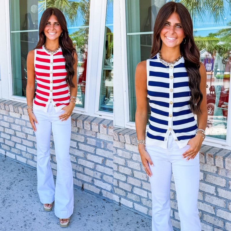 Striped Button Down Knit Top