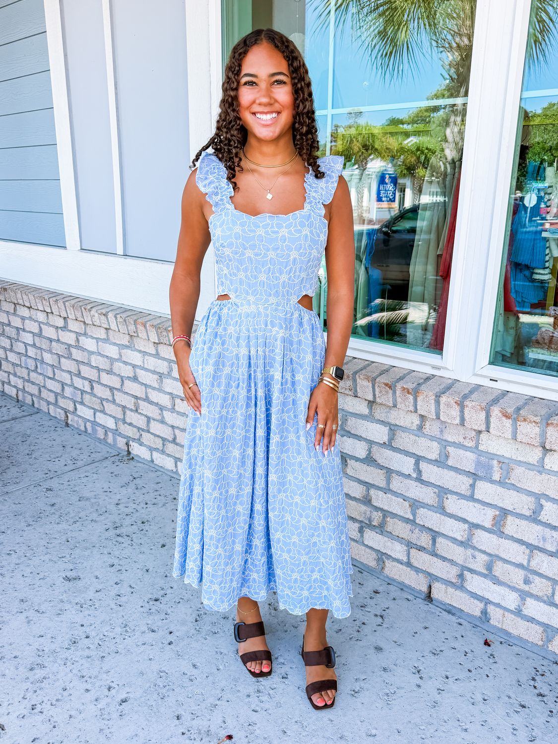 Flower Embroidered Cut Out Maxi Dress - Periwinkle