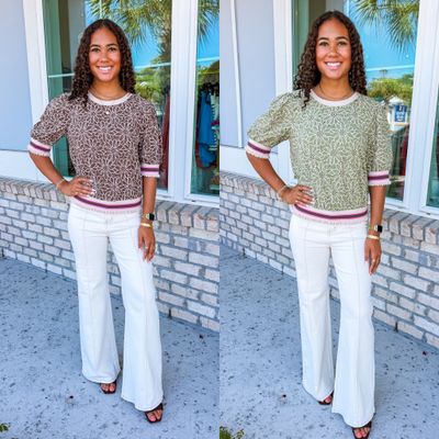 Striped Band Floral Eyelet Top
