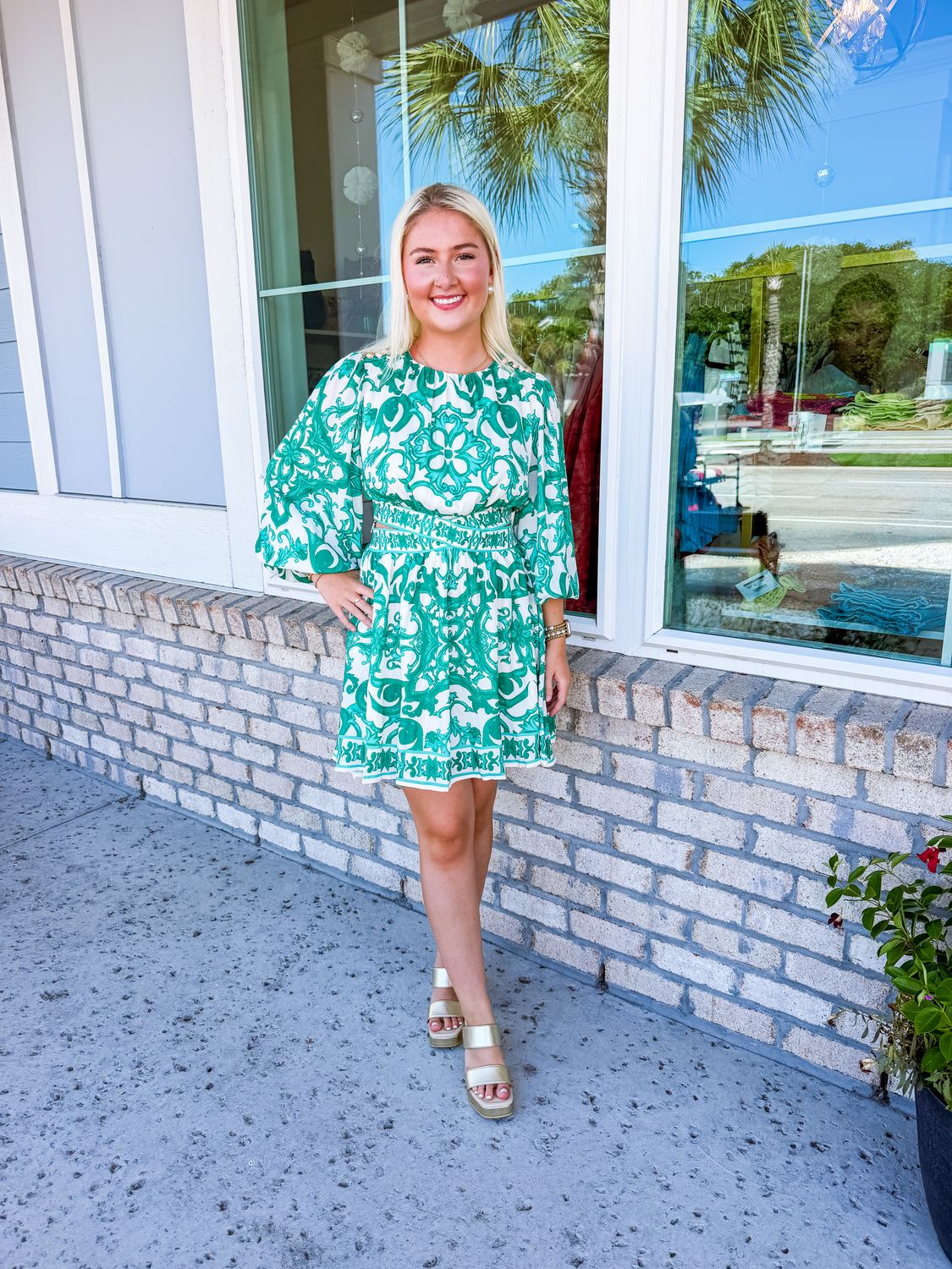 Cut Out Detail Baroque Dress - Jade