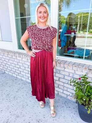 Leopard Sweater/Maxi Dress - Burgundy