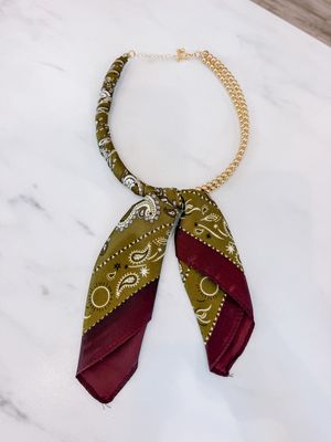 Paisley Scarf Necklace - Olive/Brown