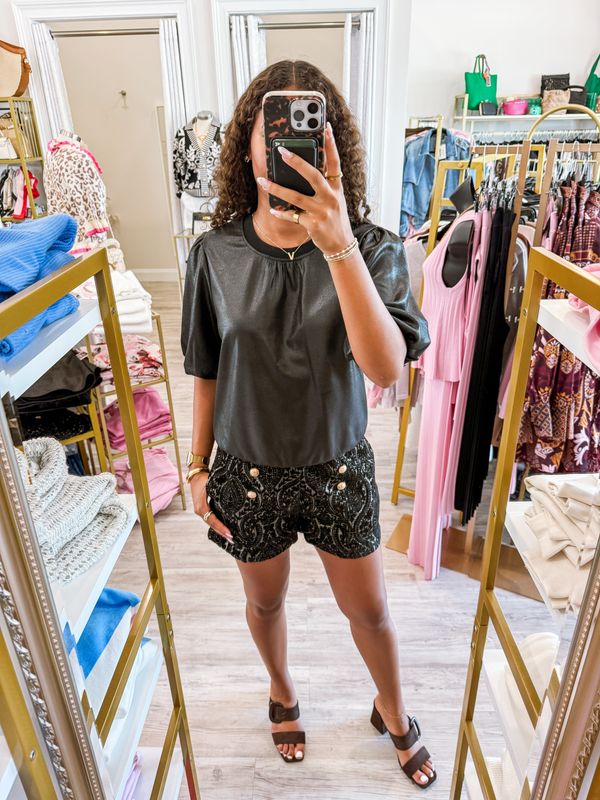 Knit Band Pleather Top - Black