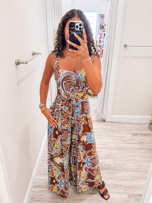 Paisley Wide Leg Jumpsuit - Brown