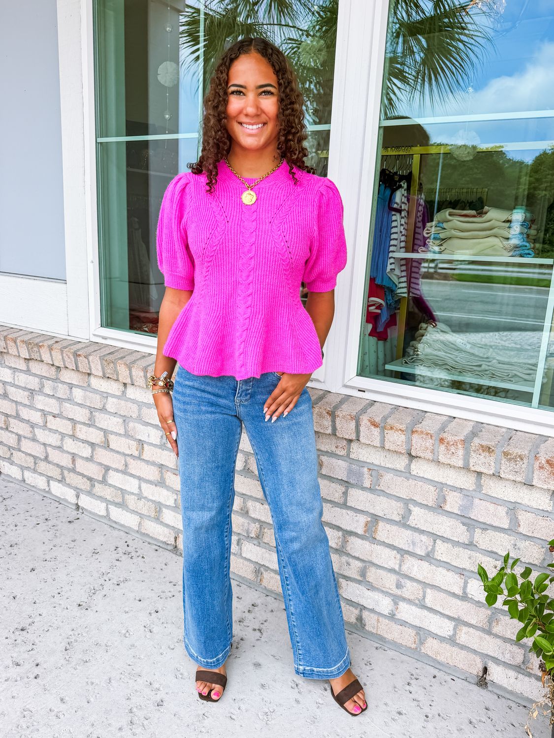 Braided Peplum Sweater - Fuchsia