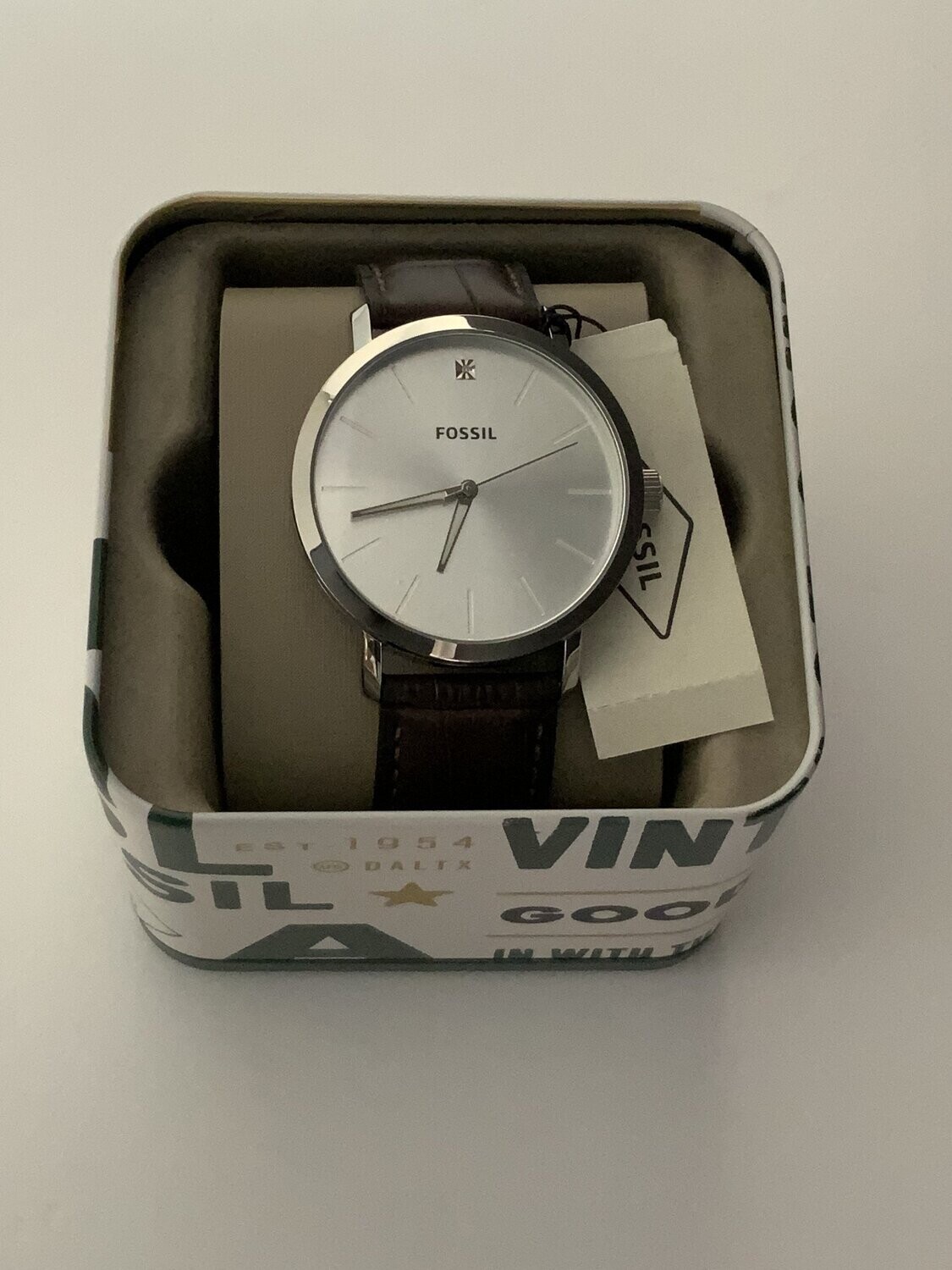Fossil Watch White Silver Leather Strap