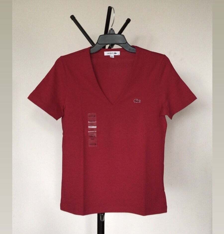 Lacoste T-Shirt V-Neck 100%  Cotton, Color: Red ADX, Size: 36/4