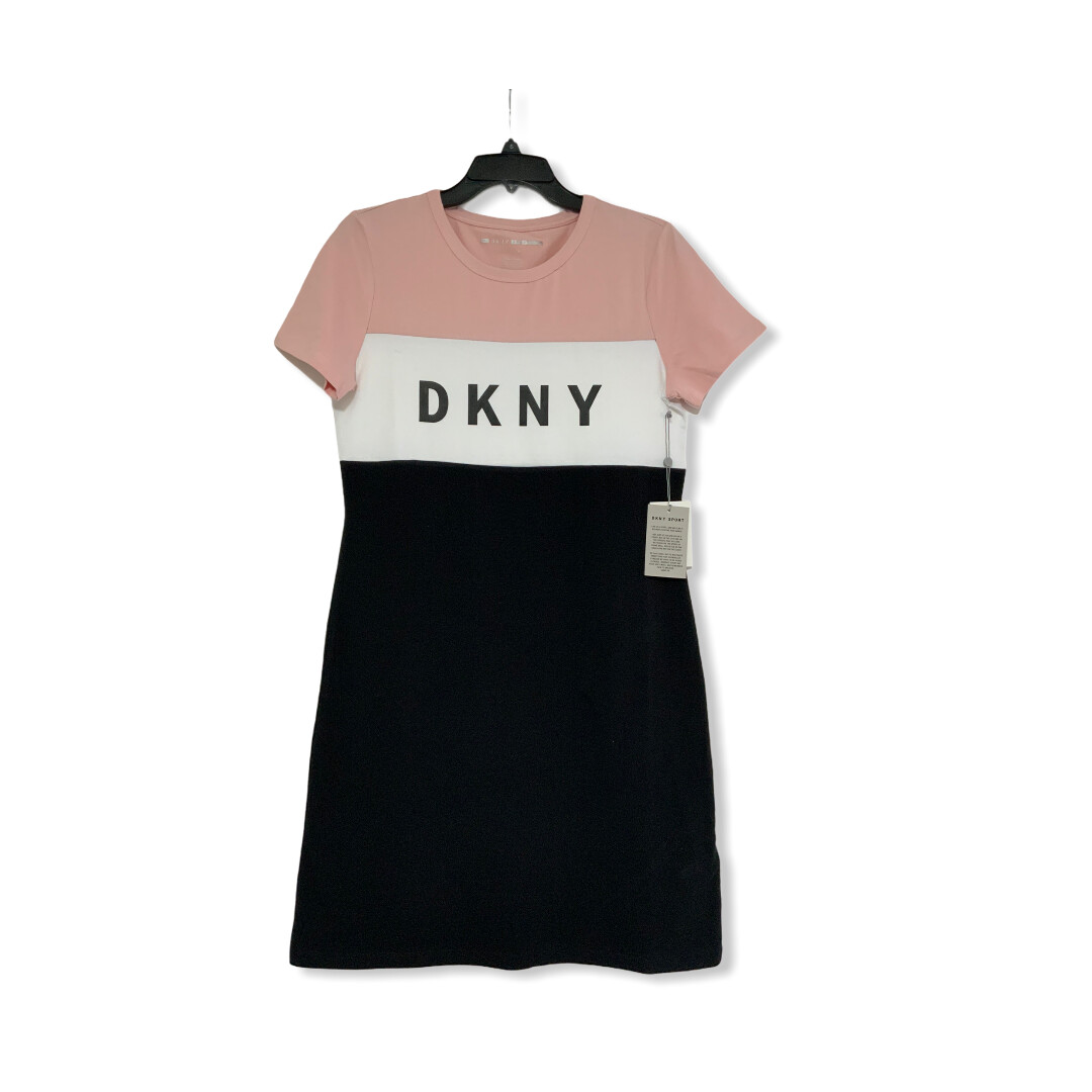 DKNY Shirt Dress Colorblock Logo, Color: Black/Pink, Size: Small