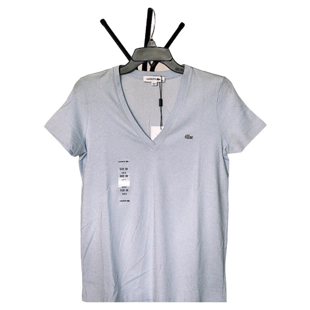 Lacoste T-Shirt V-Neck Premium Cotton , Color: Light Blue, Size: 6 - 38