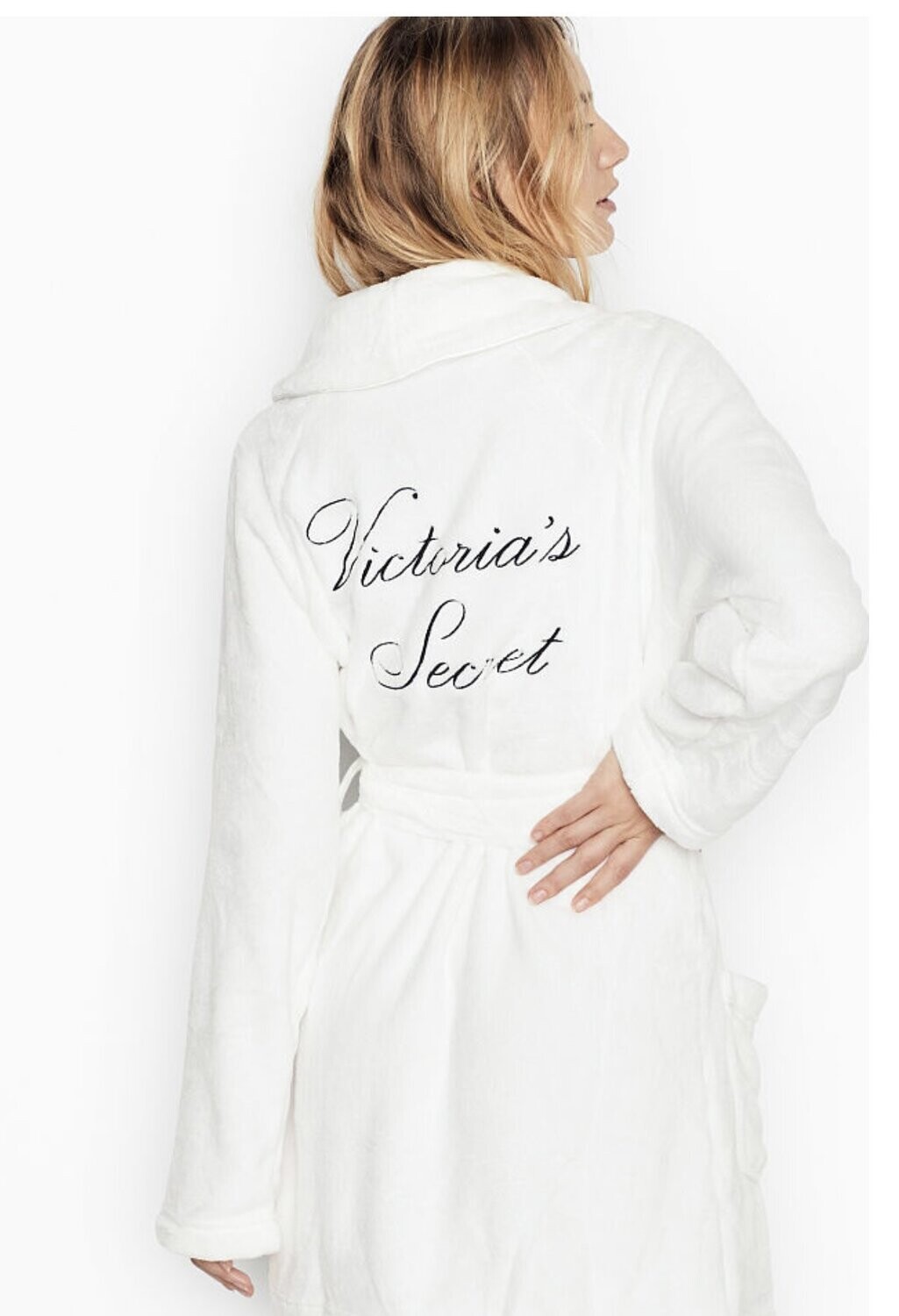 Victoria’s Secret Robe Logo Cozy Short, Color: Ivory, Size: XS-S