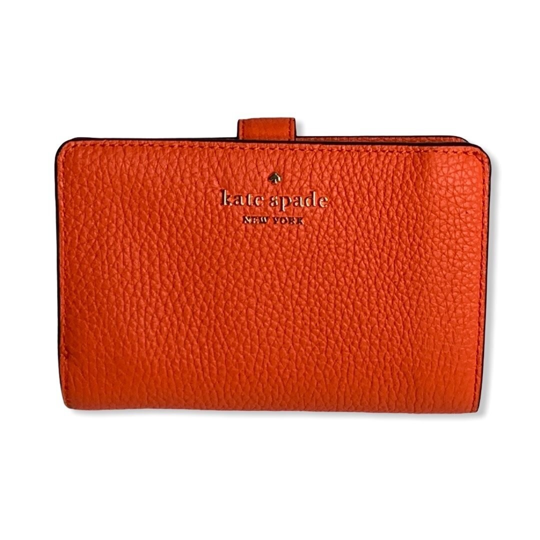 Kate Spade Leila Pebbled Medium Compact Bifold Wallet, Color: Coral Buds