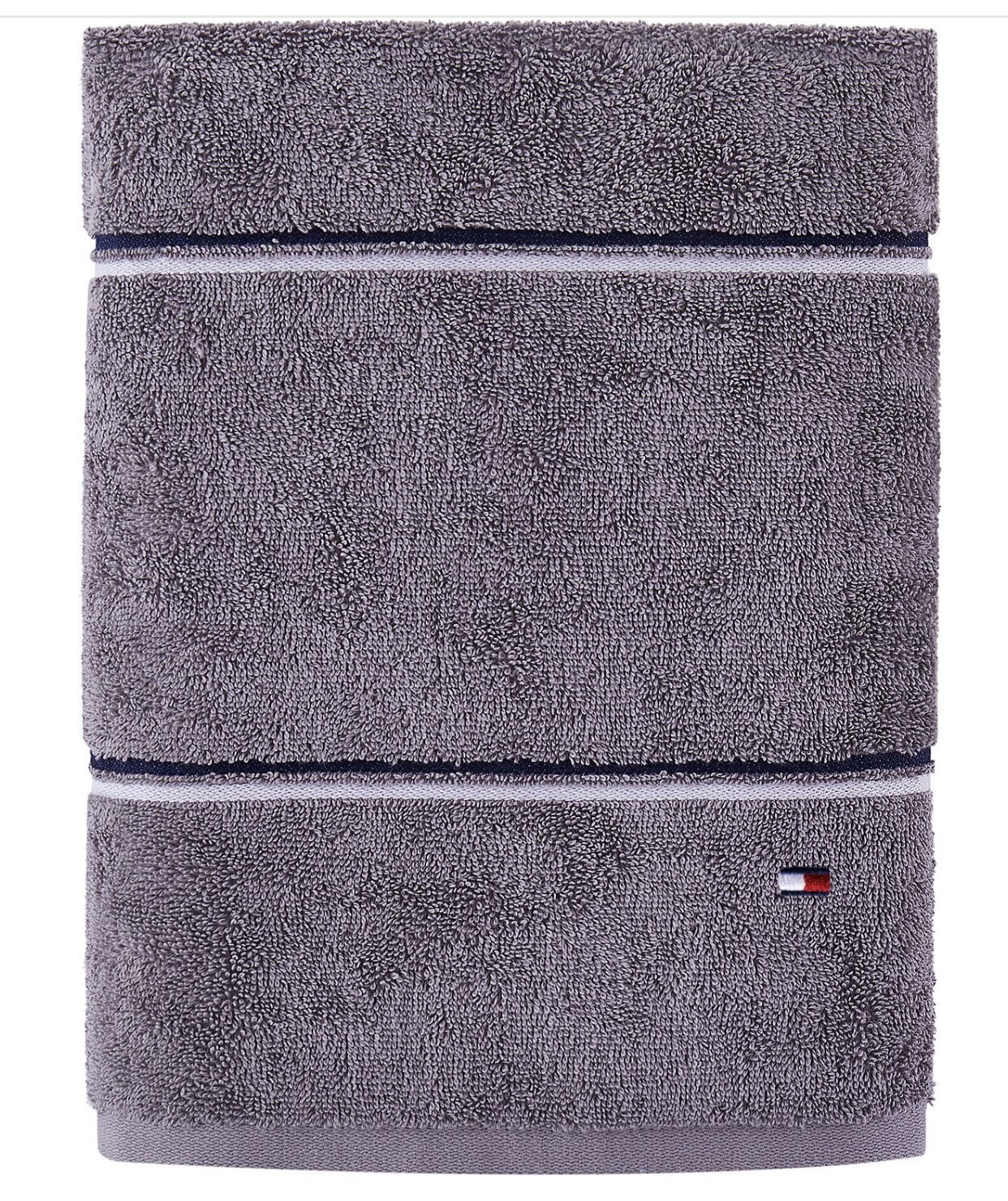 Tommy Hilfiger Modern American Double Stripe Cotton Bath Towel 30” x 54”, Color: Grey/Navy