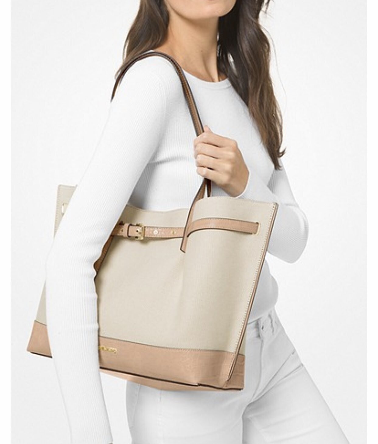 Michael Kors Emilia Large Canvas &amp; Crocodile Embossed Tote Bag