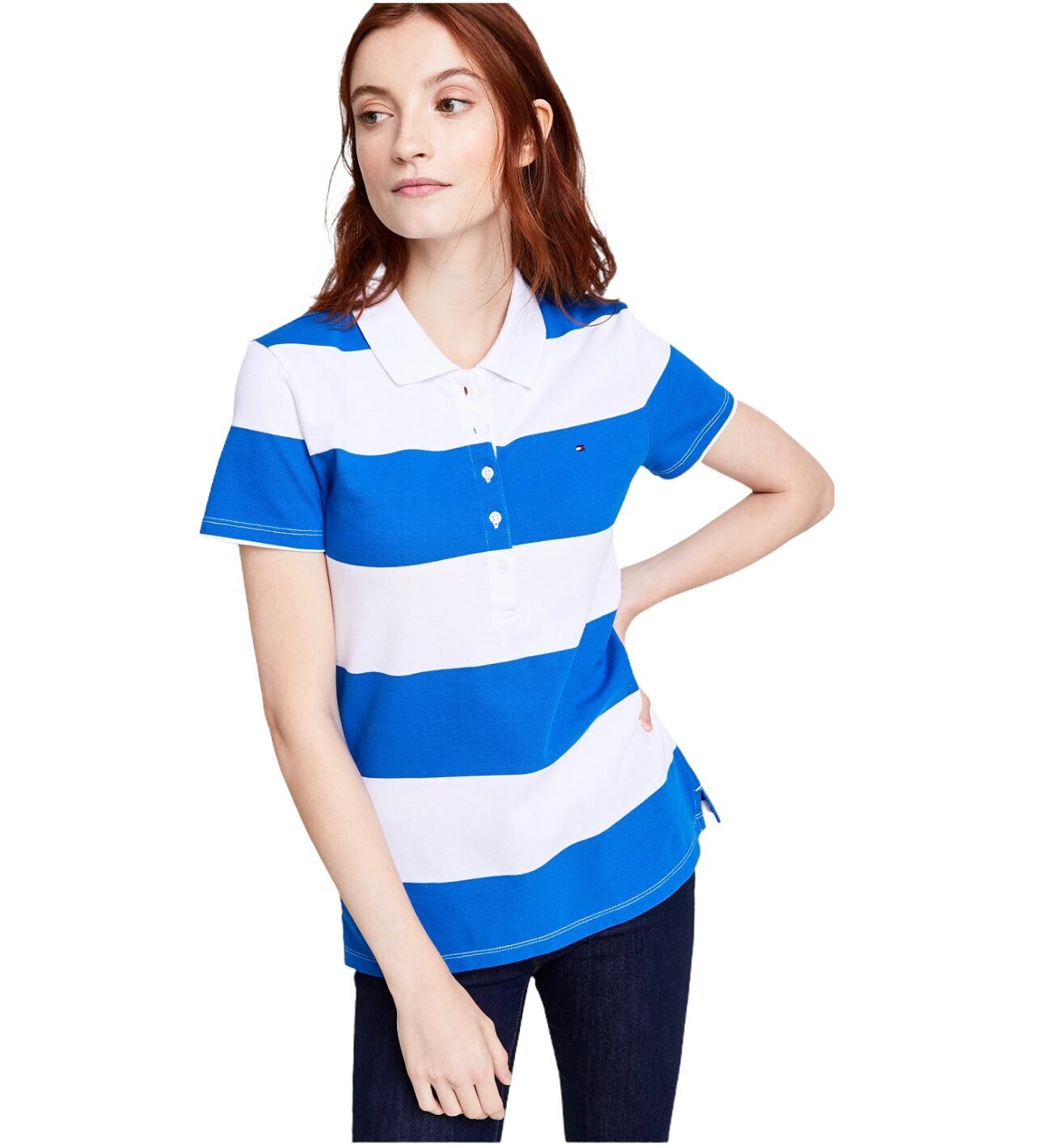 Tommy Hilfiger Polo Shirt Striped Rugby, Color: Cerulean, Size: Small