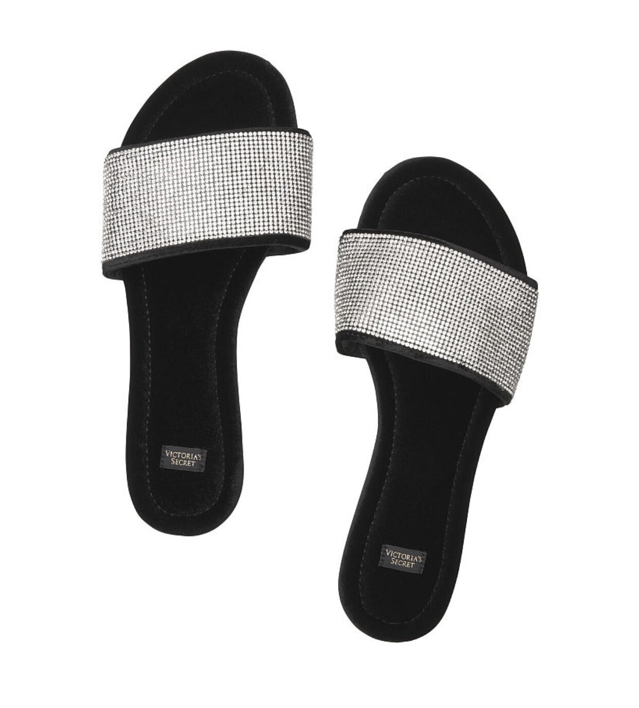 Victoria’s Secret Embellished Velvet Slides, Color: Black, Size: Small (5-6)
