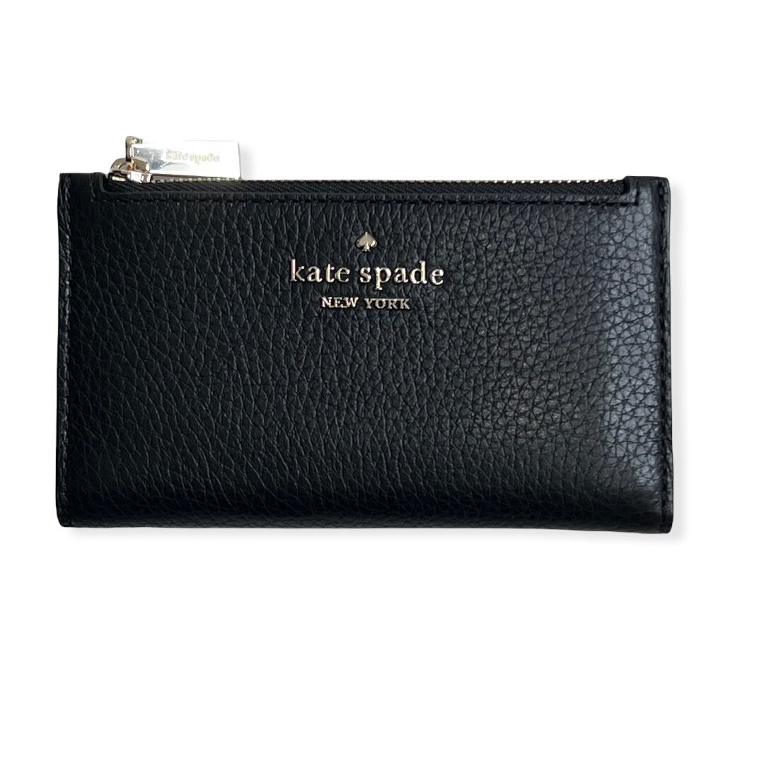 Kate Spade Leila Small Slim Bifold Wallet Pebbled Leather, Color: Black