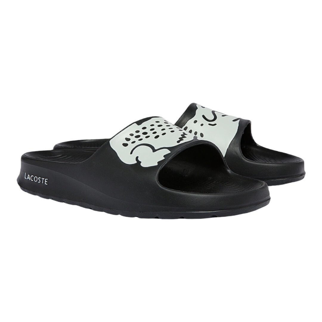 Lacoste Slides Croco 2.0 Synthetic Print, Color: Black &amp; White, Size: 6