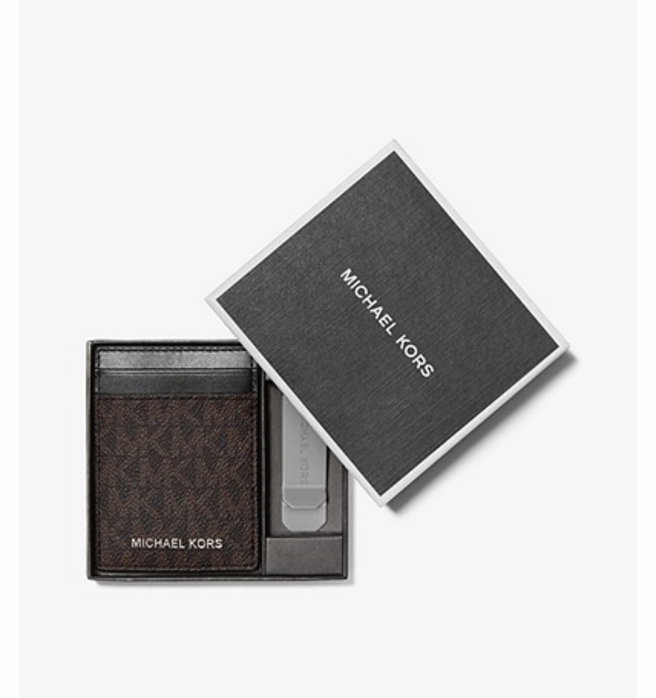 Michael Kors Gifting Money Clip Card Case Box Set, Color: Brown/Black