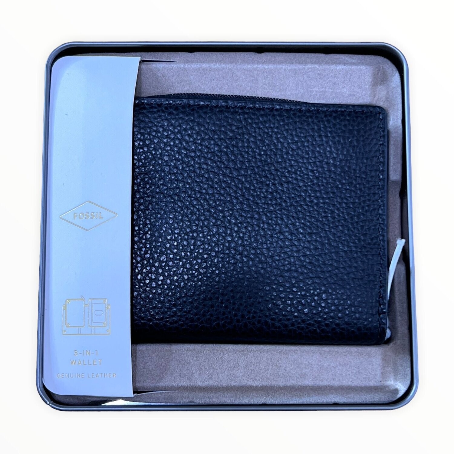 Fossil Genuine Leather 3-in-1 Wallet/Billfold, Color: Black