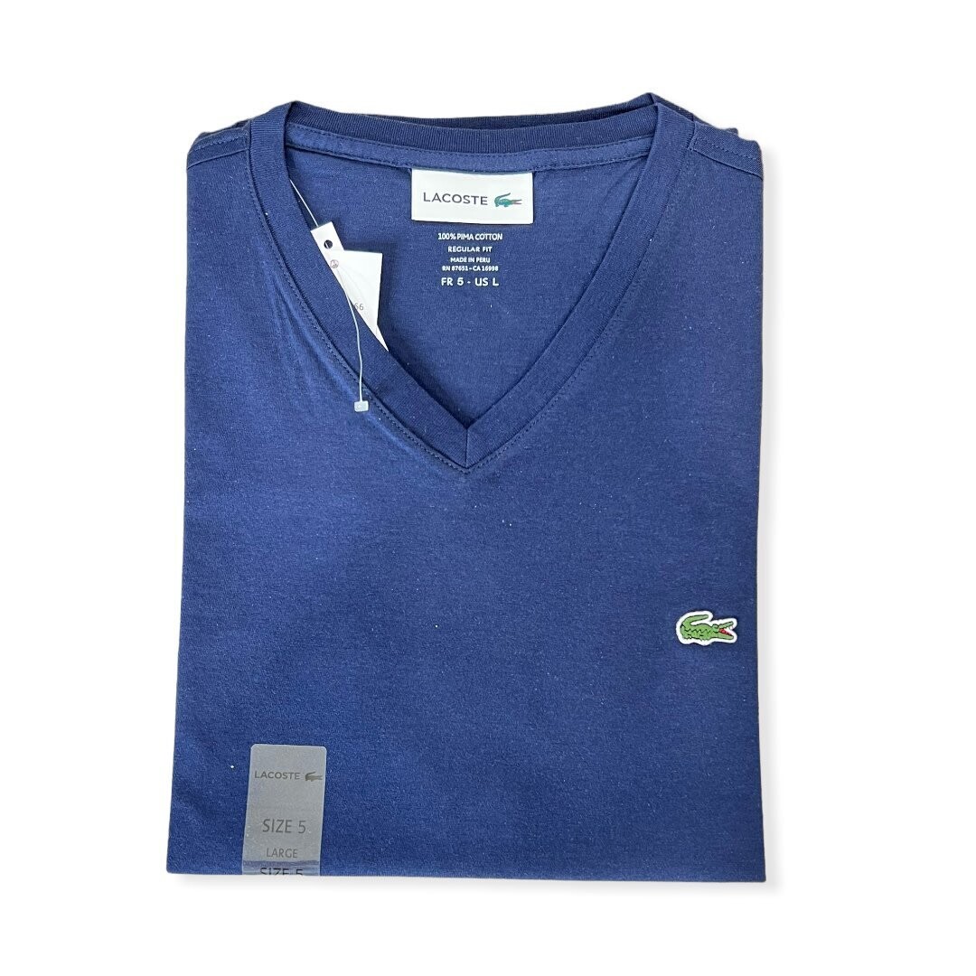 Lacoste V-Neck T-Shirt 100% Pima Cotton Regular Fit, Color: Navy, Size: 5-Large