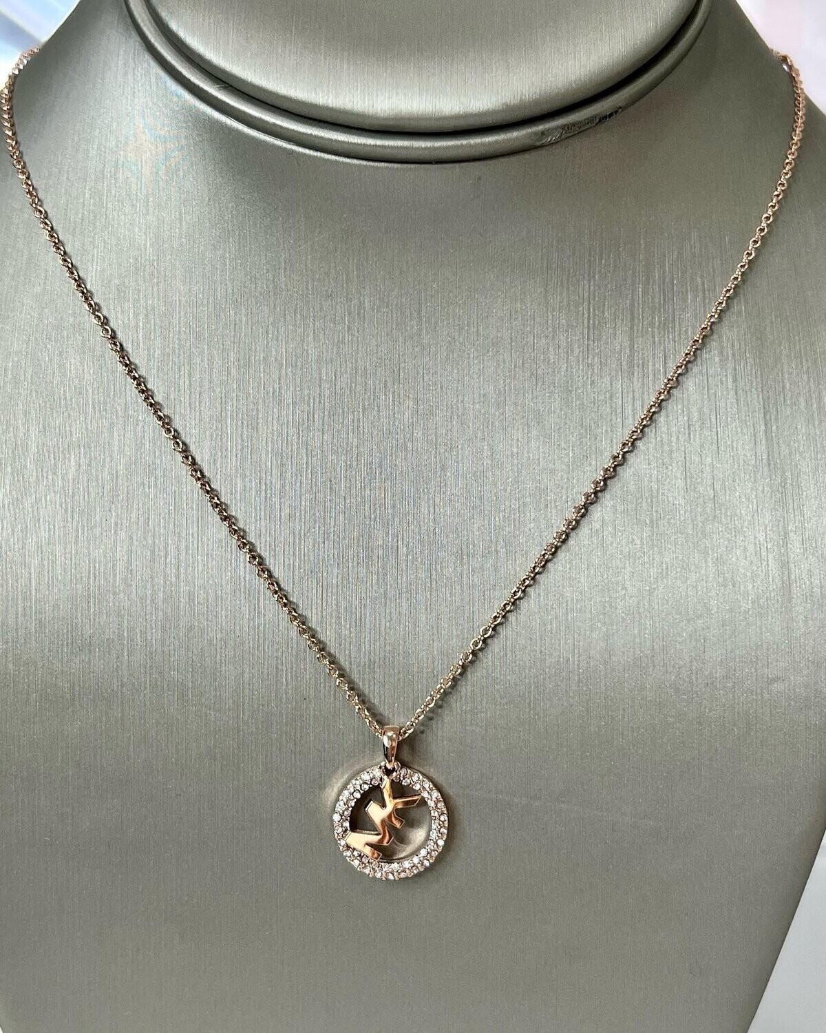 Michael Kors Necklace Round Pendant &amp; MK Logo with Crystals