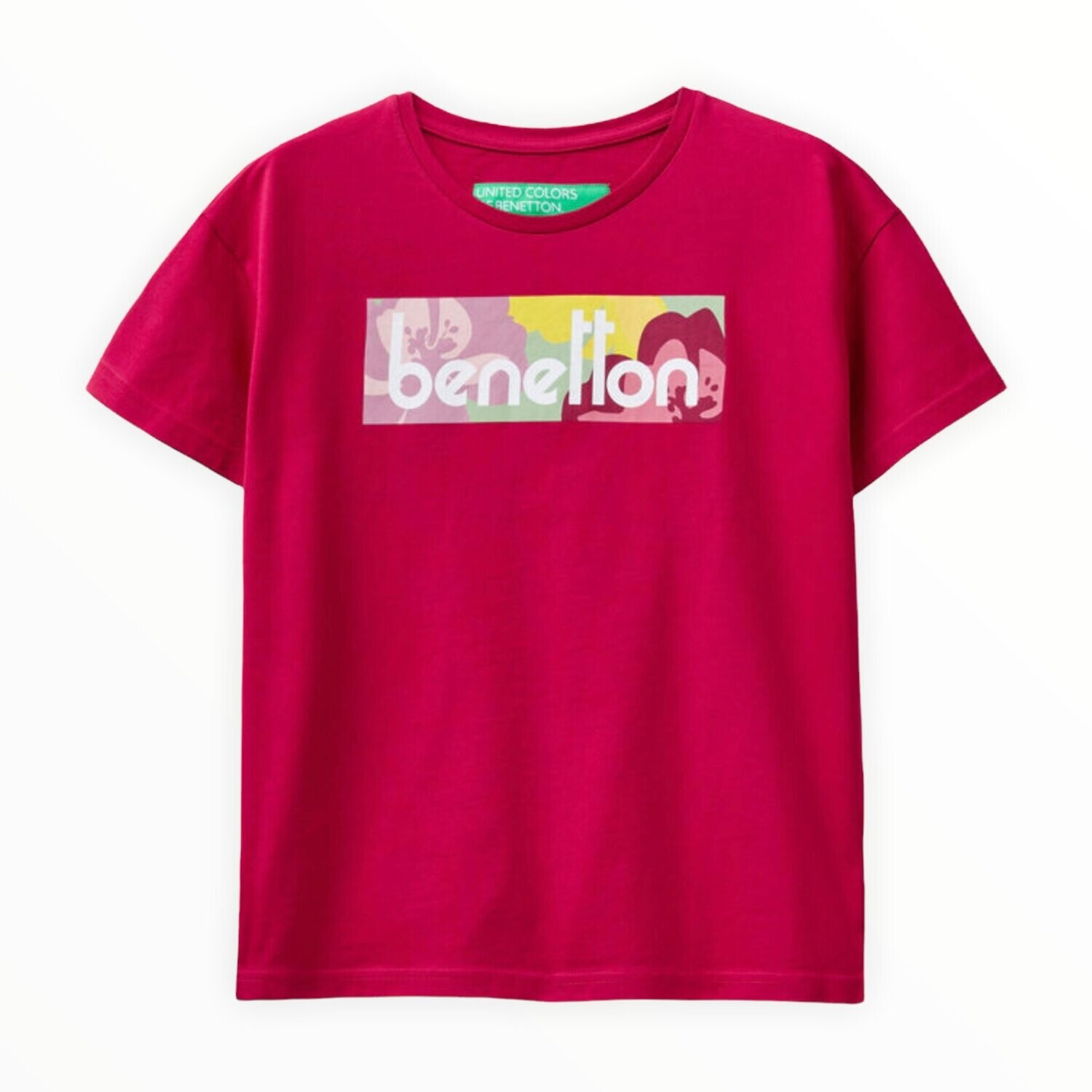 United Colors of Benetton Organic Cotton T-Shirt with Logo Print, Color: Red, Size: Small