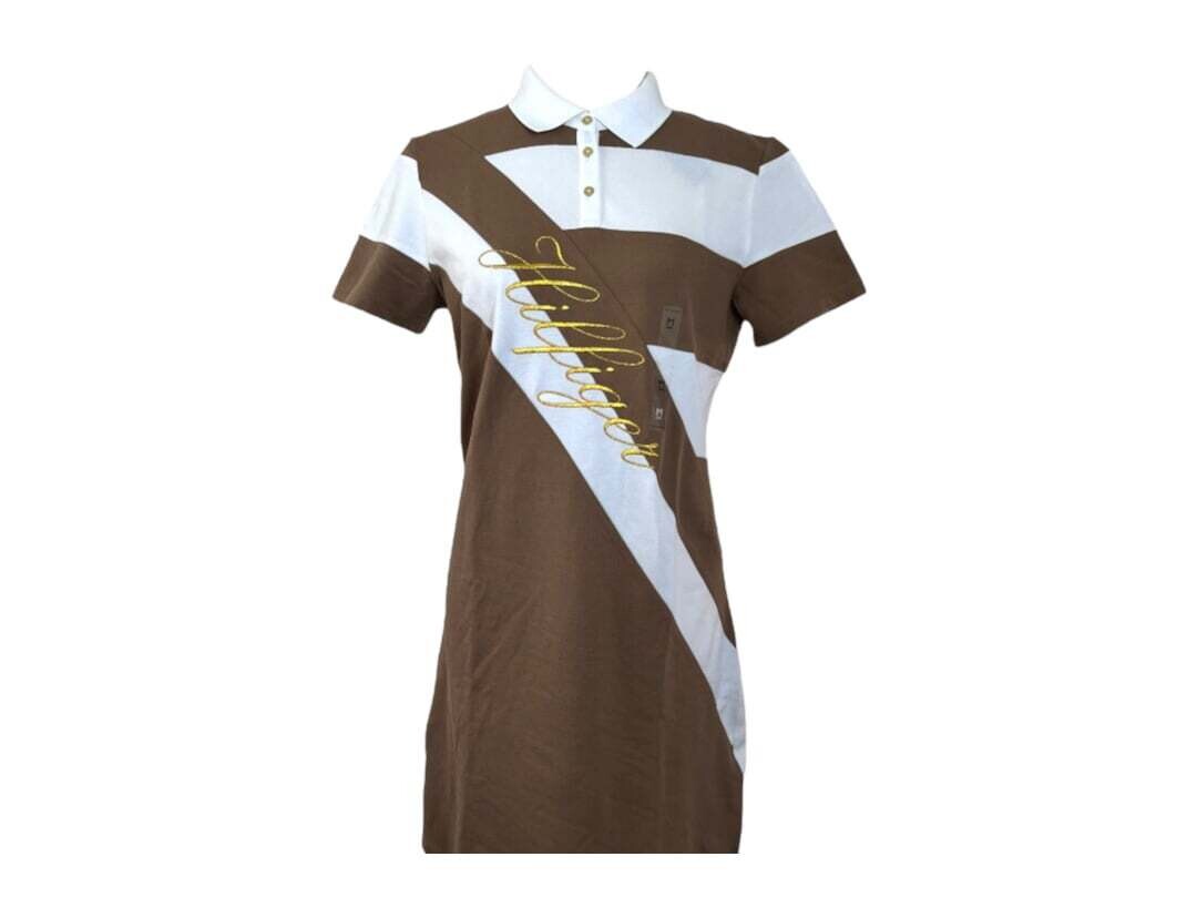 Tommy Hilfiger Addison Polo Shirt Dress, Color: White/Brown, Size: Medium