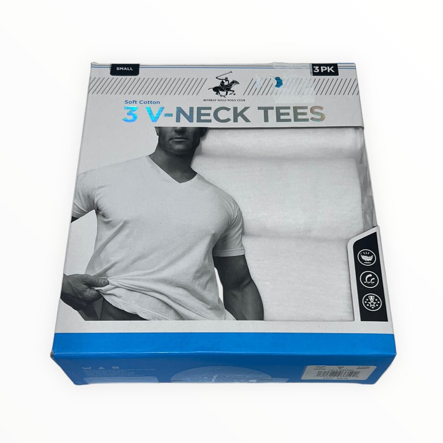 Beverly Hills Polo Club 3-Pack Soft Cotton V-Neck Tees, Color: White, Size: Small