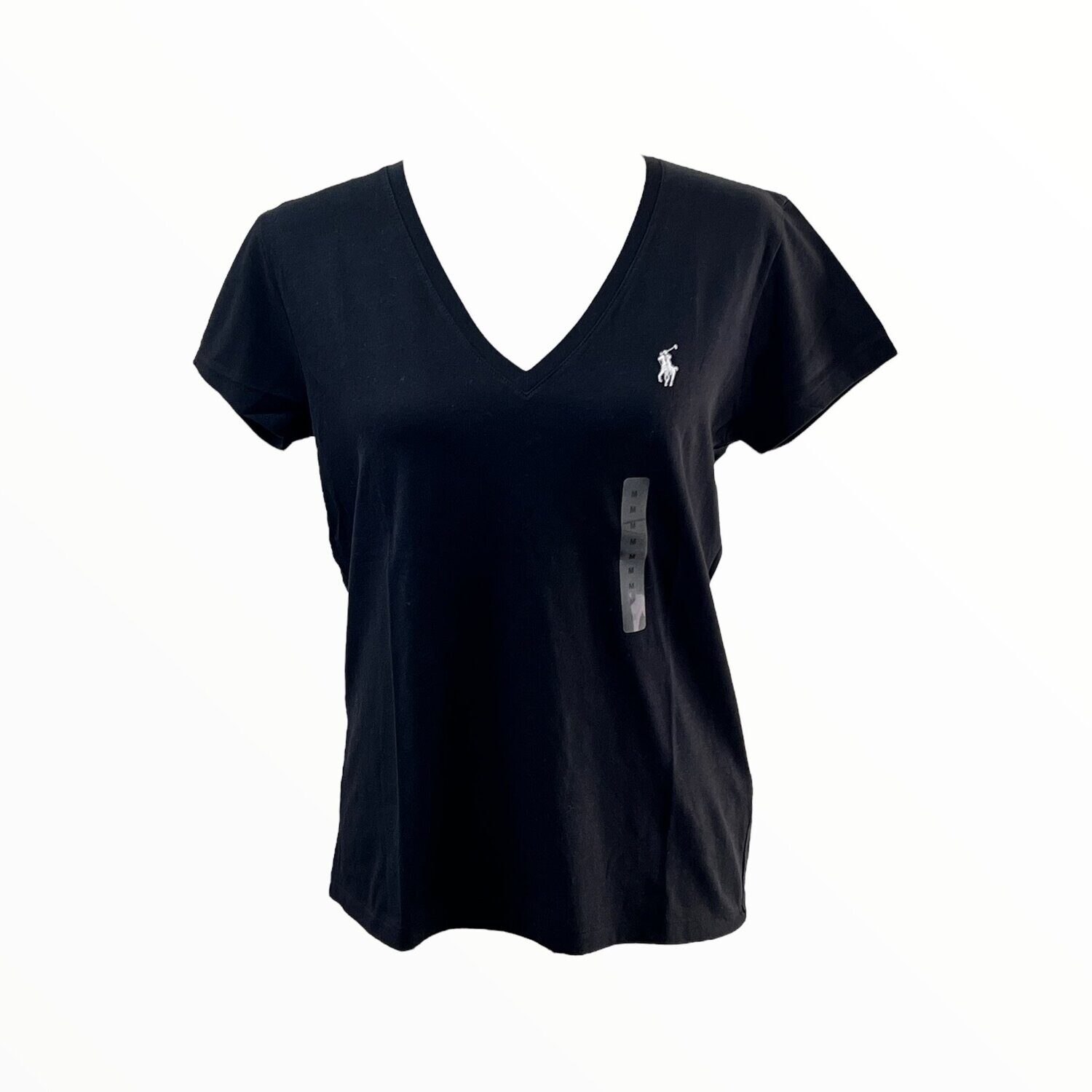 Polo Ralph Lauren Casual Tees V-Neck, Size: X-Small, Color: Black/Wht