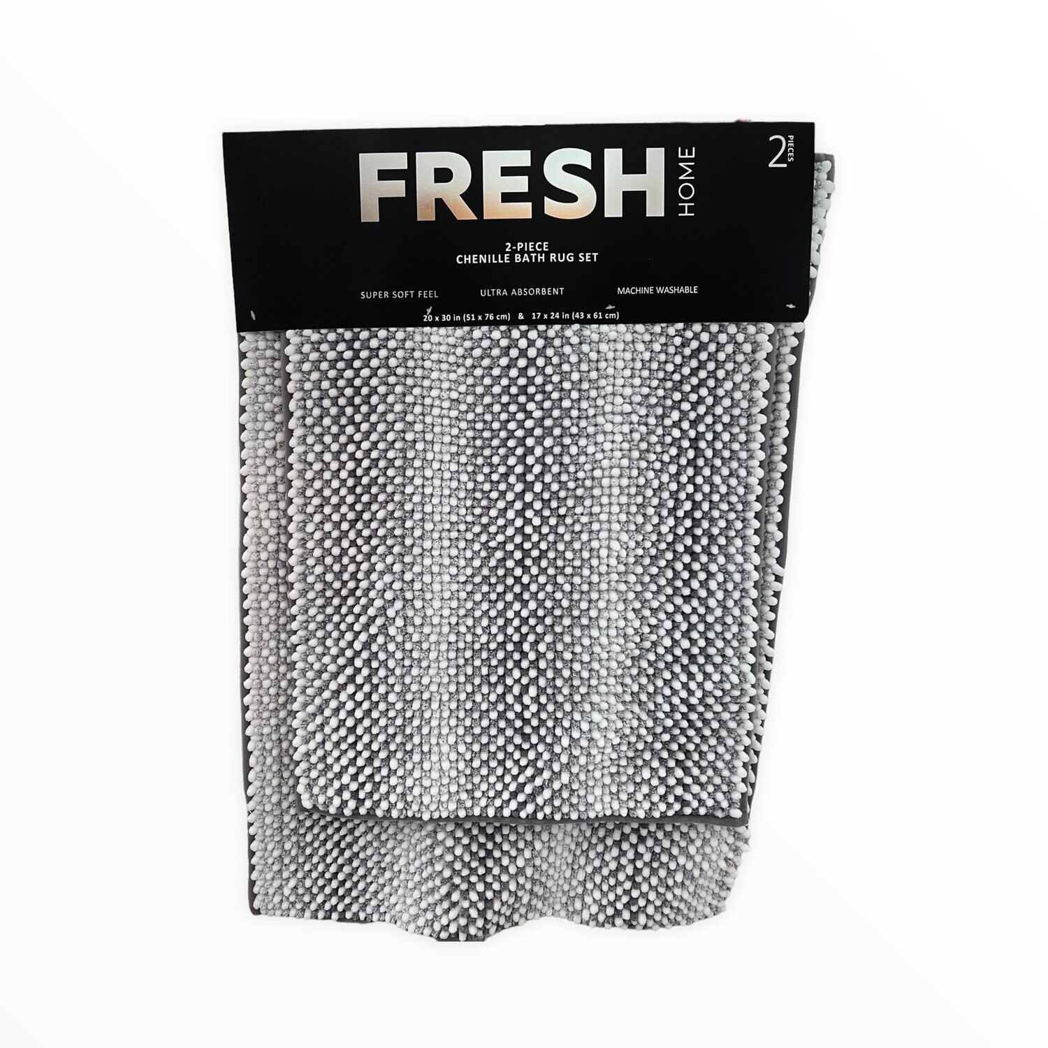 Fresh Home 2 Pc Bath Rugs 100% Polyester Machine Washable, Color: Grey, Size: 20” x 30” &amp; 17” x 24”
