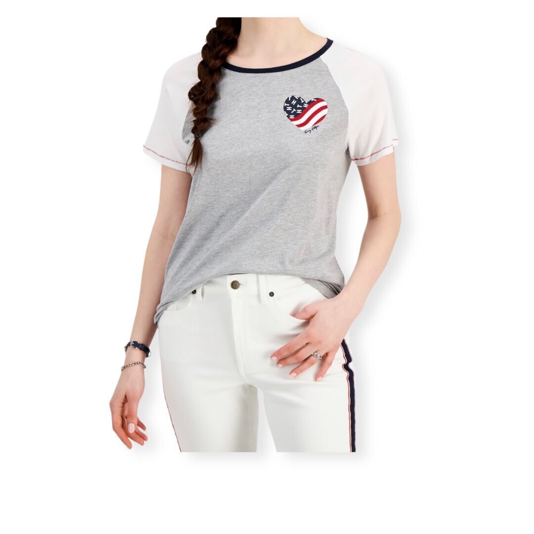 Tommy Hilfiger Americana Baseball T-Shirt, Color: Grey, Size: Small
