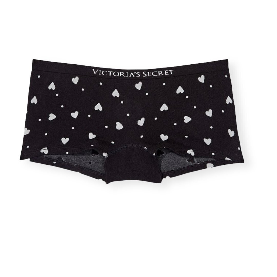 Victoria’s Secret Seamless Boyshort Panty, Color: Black Heart Print, Size: Small