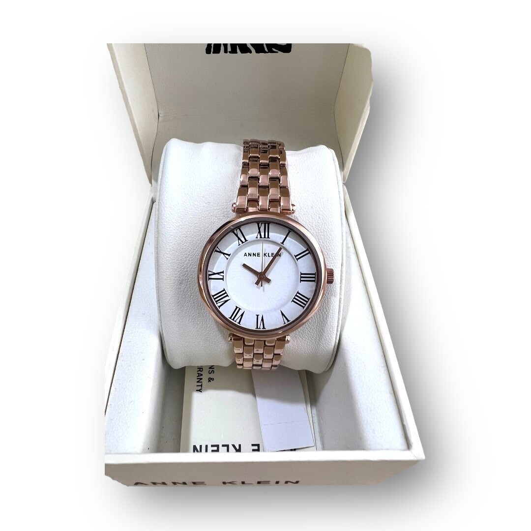 Anne Klein Watch Round White Face Roman NumeriCal Rose Gold Tone Bracelet