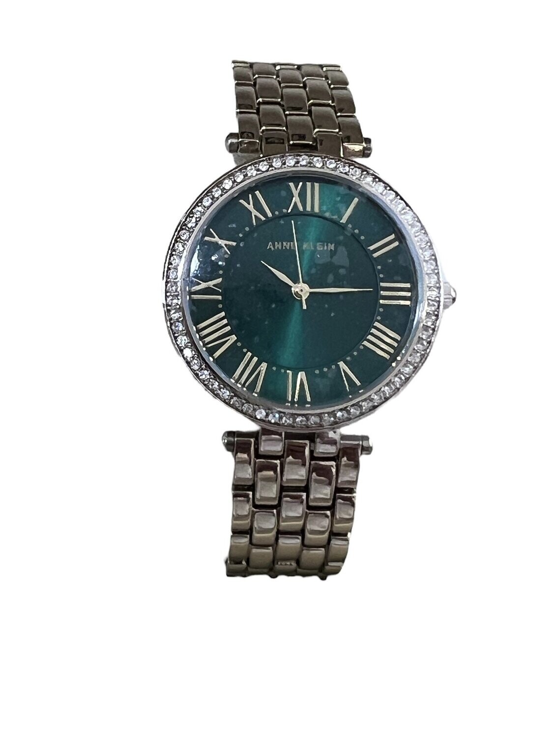 Anne Klein Watch Round Green Dial Yellow Gold Tone Stainless Steel Band with Crystals