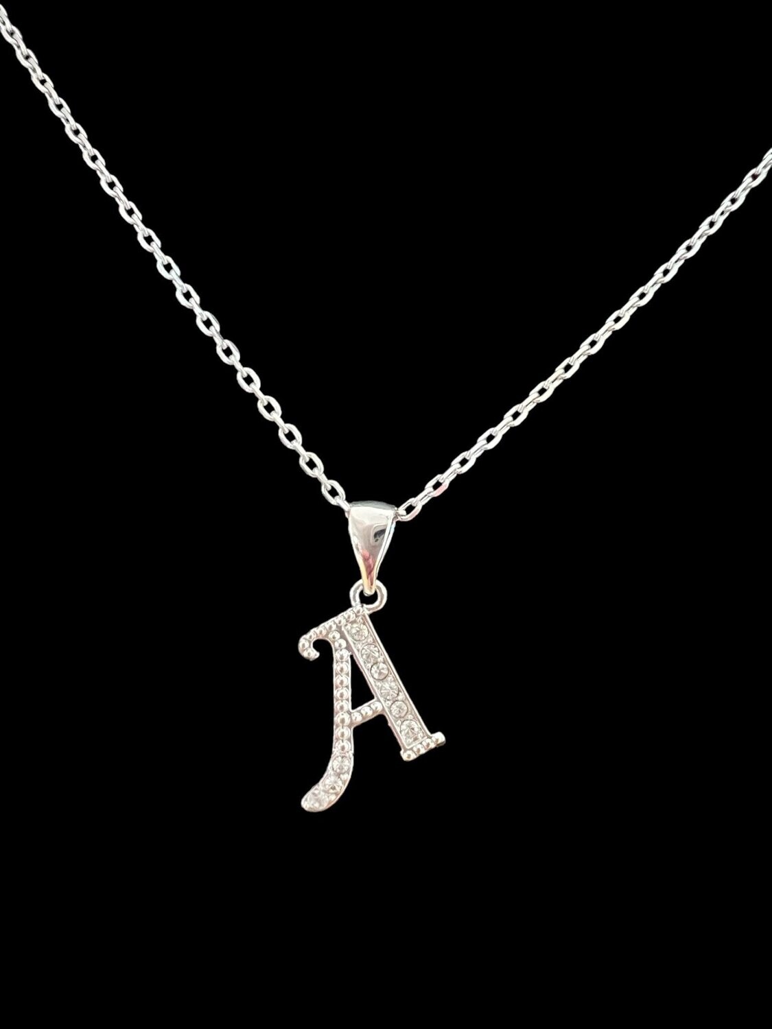 Pendant Initial Alphabet Austria Crystals Silver Plated, Color: Silver, Size: A