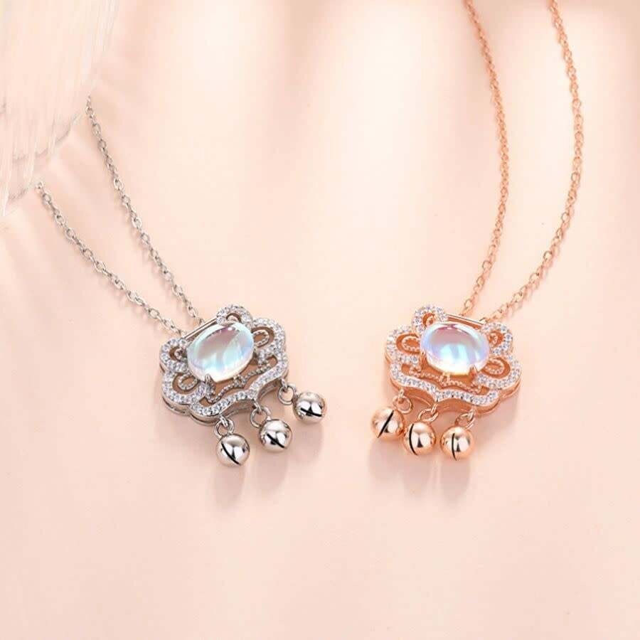 Necklace Crystal Pendant Set in Sterling Silver Gold-Plated, Color: Rose