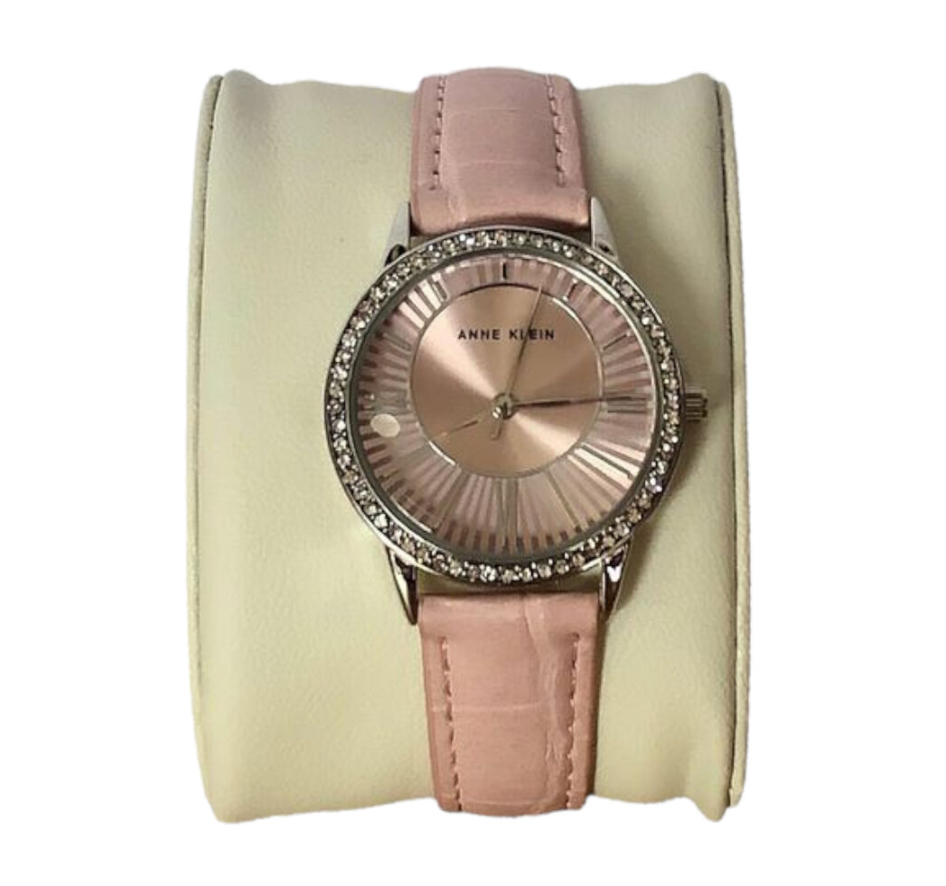 Anne Klein Lady’s Watch Leather Strap Round Face with Crystals 