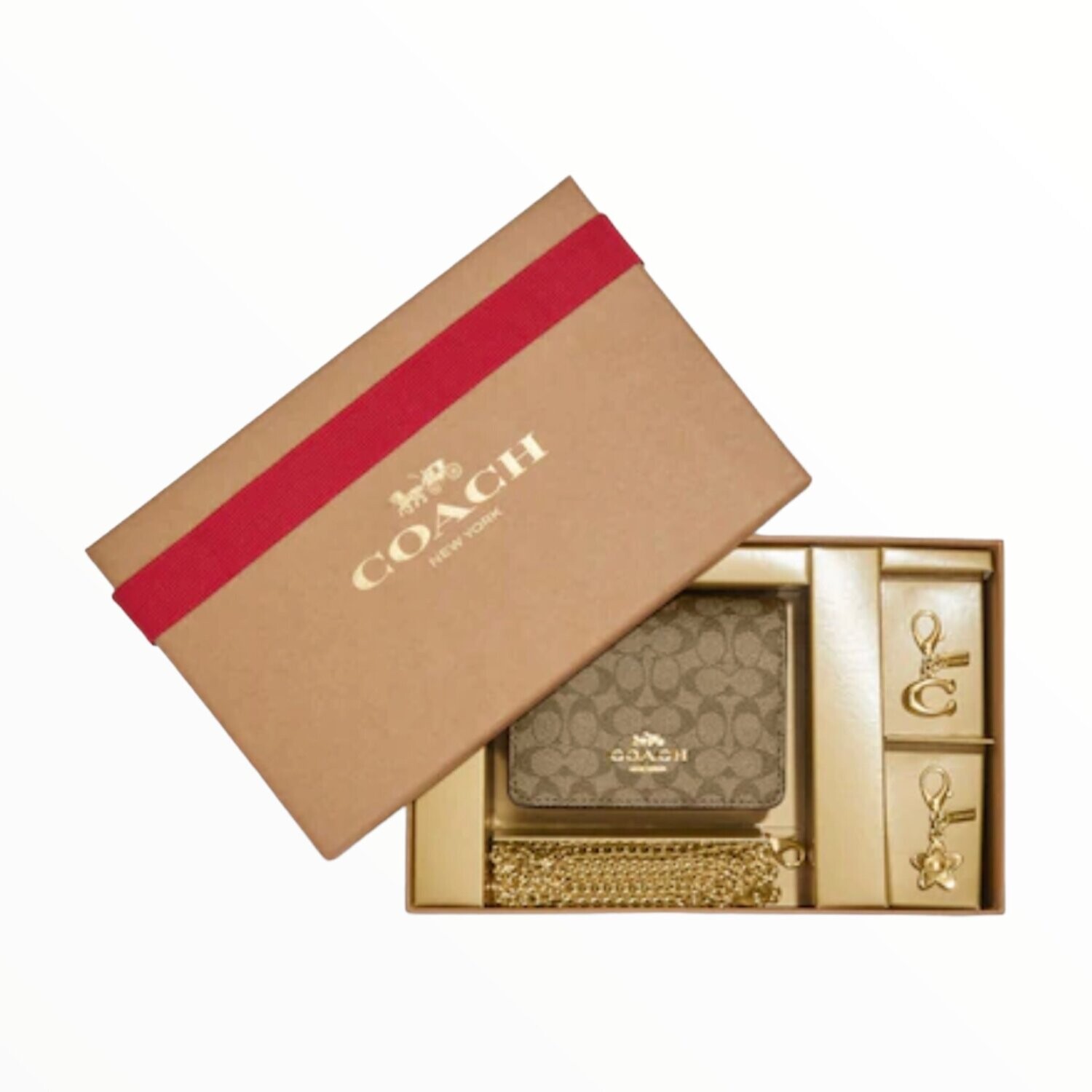 Coach Boxed Mini Wallet on a Chain + 2 Charms